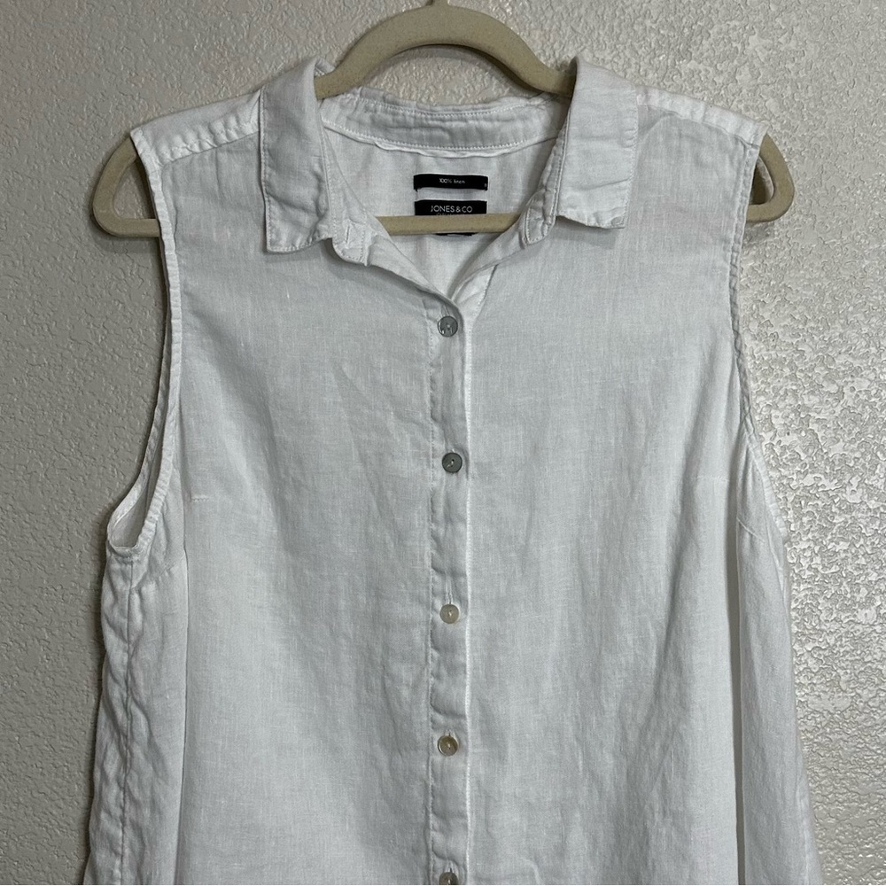 Jones New York 100% Linen White Sleeveless Button Down Tunic Top, Size XL - Picture 2 of 11